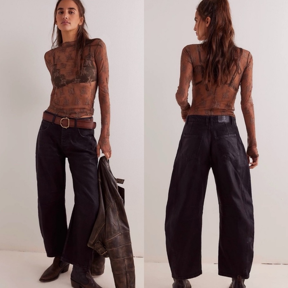 Free People Black Wide Leg High-Rise Jeans